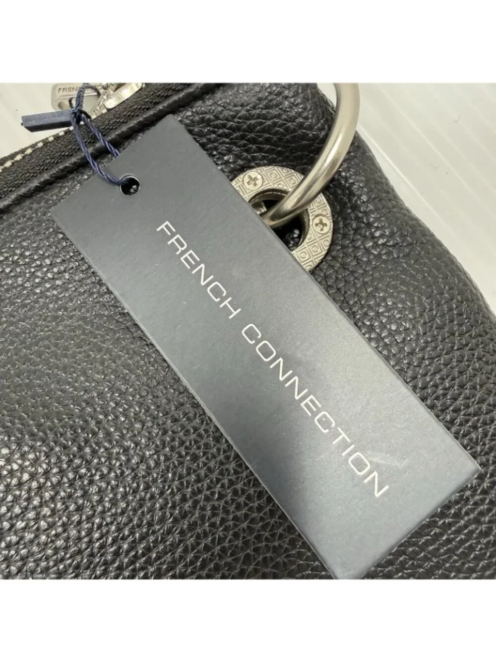 French Connection Lara Pebble Wristlet Black NWT Silver Old Money Clutch Pouch